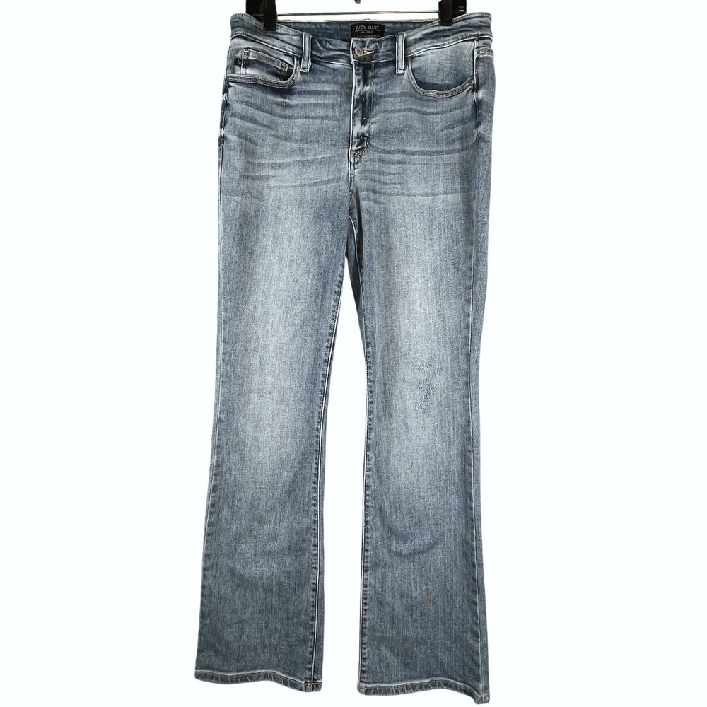Judy Blue Womens 13/31 Boot Cut Jeans Light Wash Distressed Stretch Mid Rise